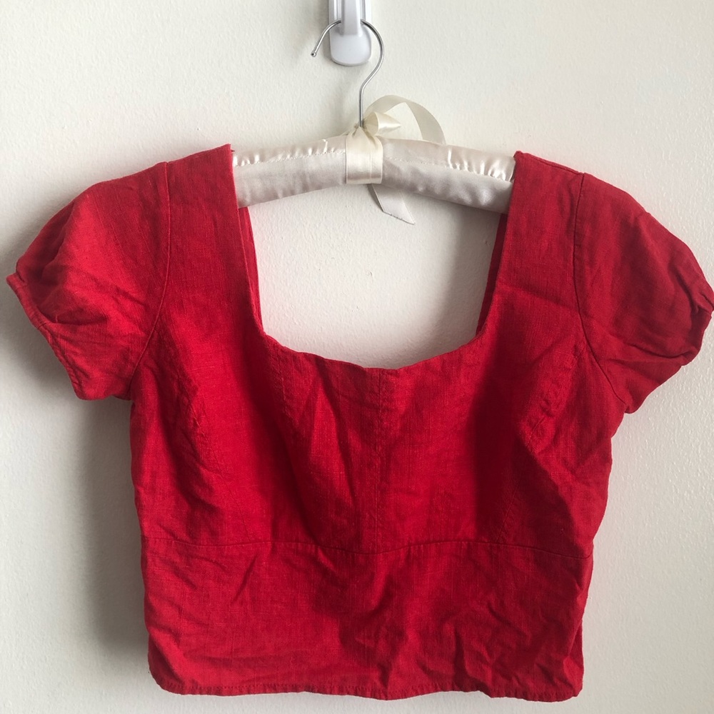Red linen crop top